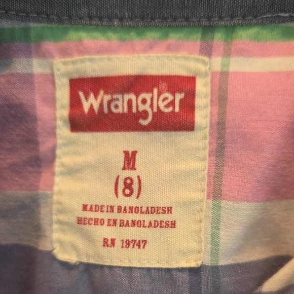 Wrangler Plaid Boys Size M (8) Button Down Shirt in Blue, Green, Yellow and Pink - Picture 2 of 9